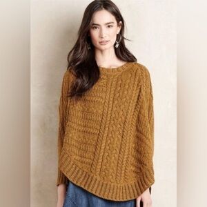 Anthropologie Angel of the North Curved Cables Poncho in Gold